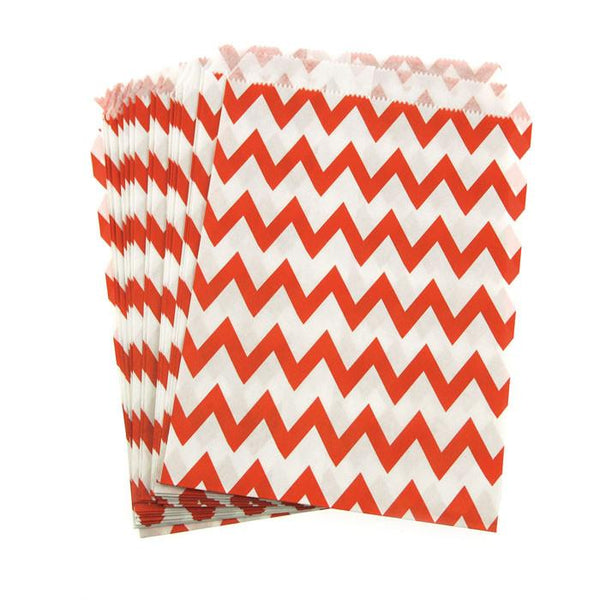 Chevron Paper Treat Bags, 7-Inch, 25-Piece, Red