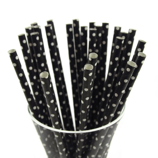 Small Dots Paper Straws, 7-3/4-inch, 25-Piece, White/Black