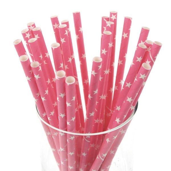 Star Paper Straws, 7-3/4-inch, 25-Piece, White/Hot Pink