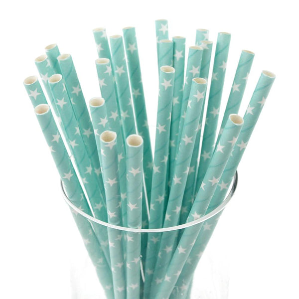 Star Paper Straws, 7-3/4-inch, 25-Piece, White/Light Blue