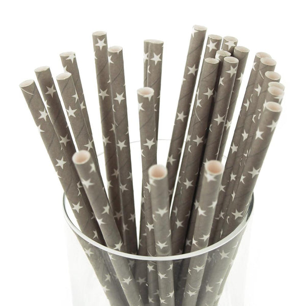 Star Paper Straws, 7-3/4-inch, 25-Piece, White/Silver