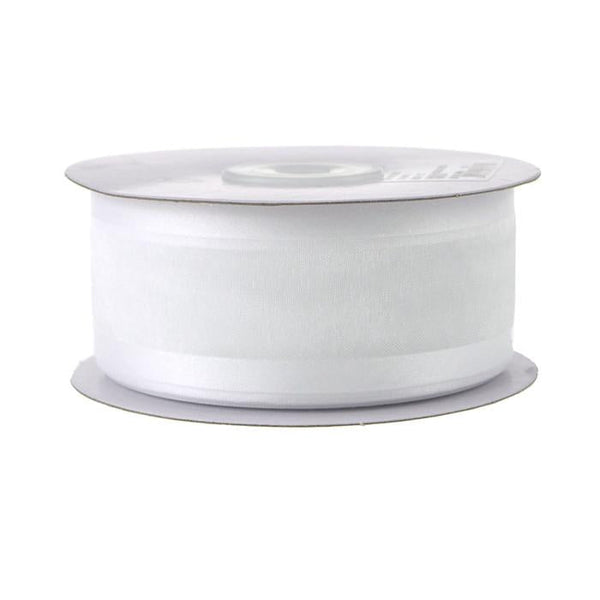 Satin-edge Sheer Organza Ribbon, 1-1/2-inch, 25-yard, White