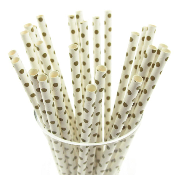 Small Dots Paper Straws, 7-3/4-inch, 25-Piece, Willow/White
