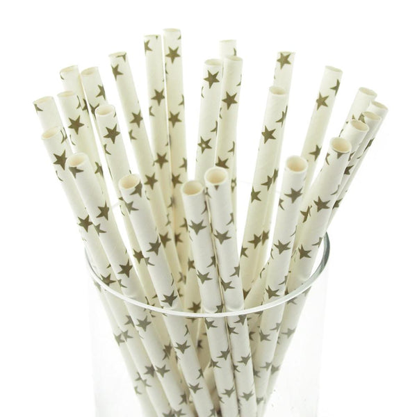 Star Paper Straws, 7-3/4-inch, 25-Piece, Willow/White