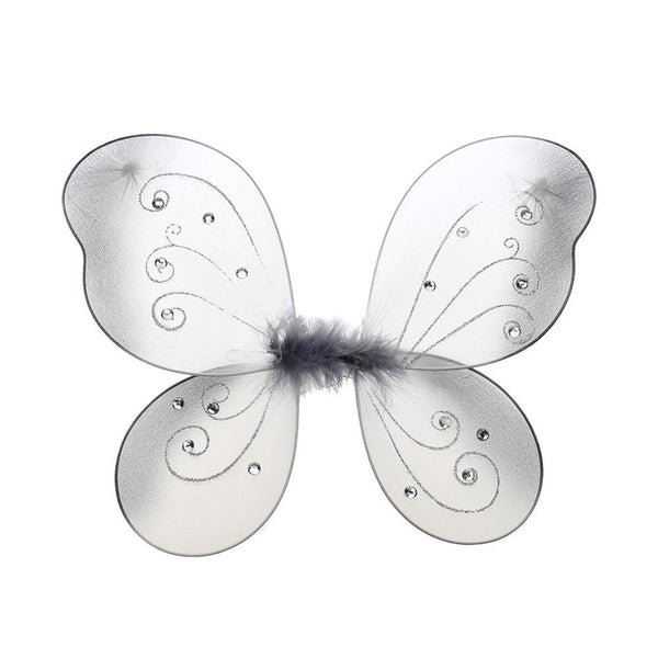 Organza Nylon Butterfly Wings with Glitters, 12-Inch, Silver