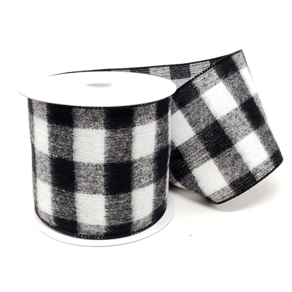 Christmas Buffalo Brushed Soft Wired Ribbon, 4-Inch, 10-Yard, Black/White