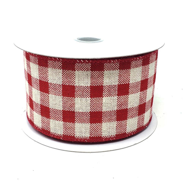 Christmas Canvas Gingham Wired Edge Ribbon, 2-1/2-Inch, 10-Yard, Red/Cream