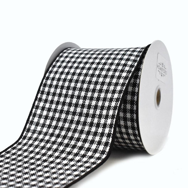 Black and White Woven Checkered Wired Ribbon, 4-Inch, 10-Yard