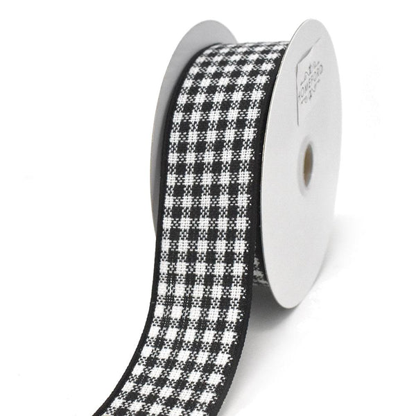 Black and White Woven Checkered Wired Ribbon, 1-1/2-Inch, 10-Yard