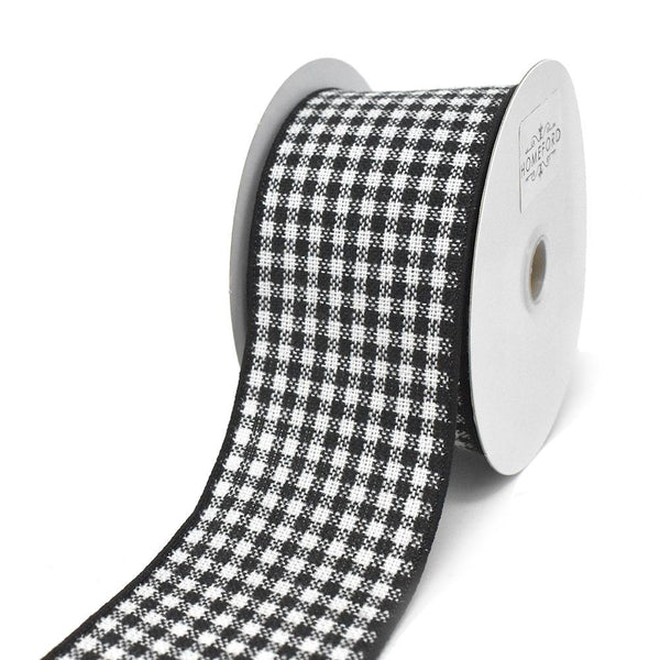 Black and White Woven Checkered Wired Ribbon, 2-1/2-Inch, 10-Yard