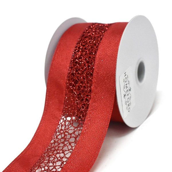 Elegant Satin Ribbon with Glitter Web Center Wired Ribbon, Red, 2-1/2-Inch, 10-Yard