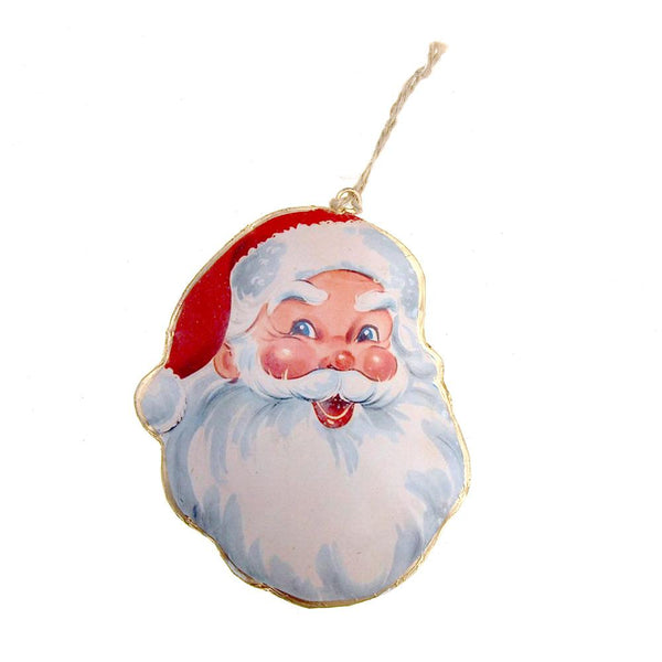 Hanging Tin Santa Smiling Christmas Tree Ornament, 6-Inch