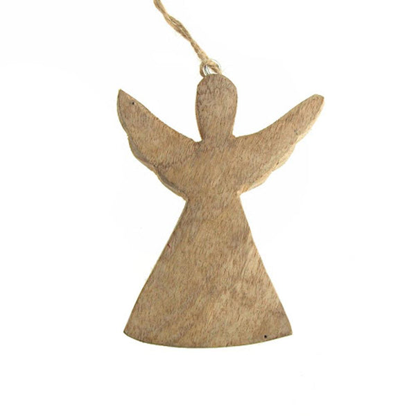 Hanging Wooden Distressed Angel with Wings Christmas Ornament, Natural, 4-3/4-Inch