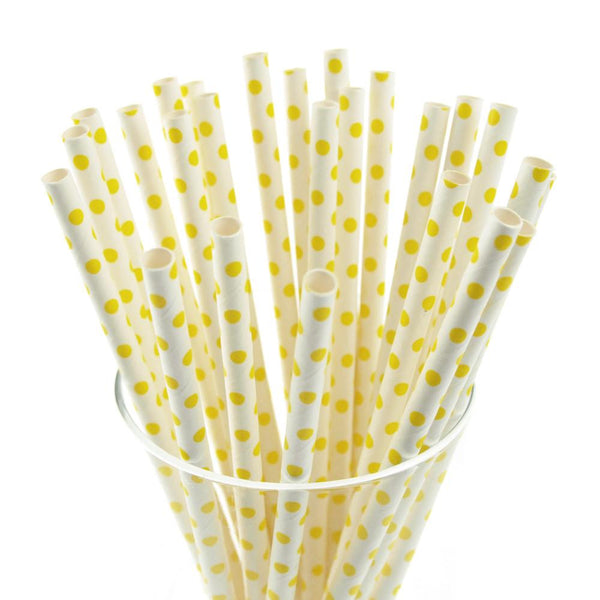 Small Dots Paper Straws, 7-3/4-inch, 25-Piece, Yellow/White