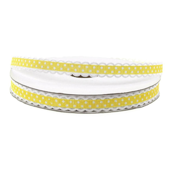 Polka Dot Picot-edge Polyester Ribbon, 3/8-Inch, 25 Yards, Yellow