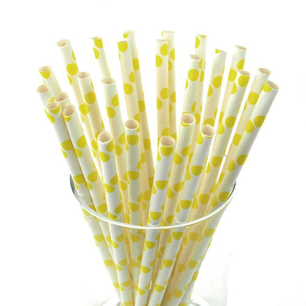 Large Dots Paper Straws, 7-3/4-inch, 25-Piece, Yellow