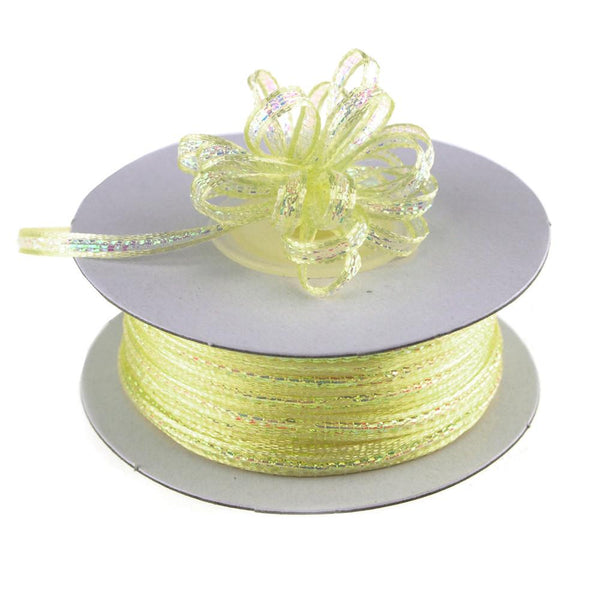 Iridescent Pull Bow Christmas Ribbon, 1/8-Inch, 50 Yards, Baby Maize Yellow
