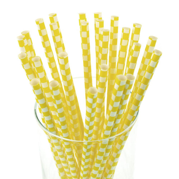 Race Car Checkered Paper Straws, 7-3/4-Inch, 25-Piece, Yellow