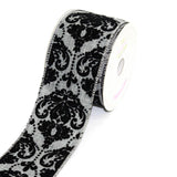 Canvas Ribbon with Flock Damask, 2-1/2-inch, 10 Yards