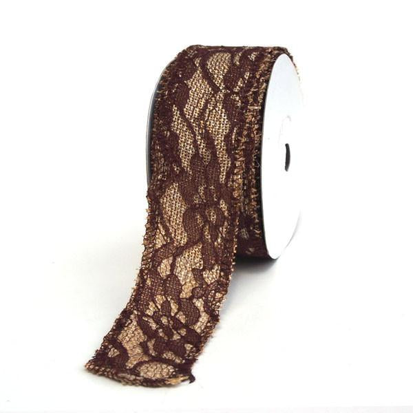 Faux Burlap Ribbon Lace Overlay, 1-1/2-inch, 10-yard, Brown