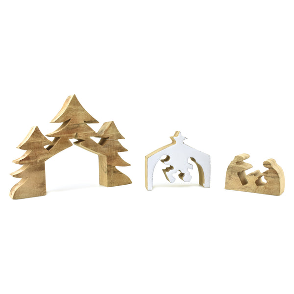 Wooden Christmas Trees and Nativity Puzzle, 9-Inch, 3-Piece