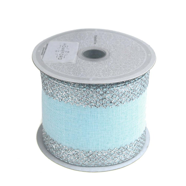 Glitter-Edge Criss-Cross Canvas Ribbon, Blue, 2-1/2-inch, 10 Yards