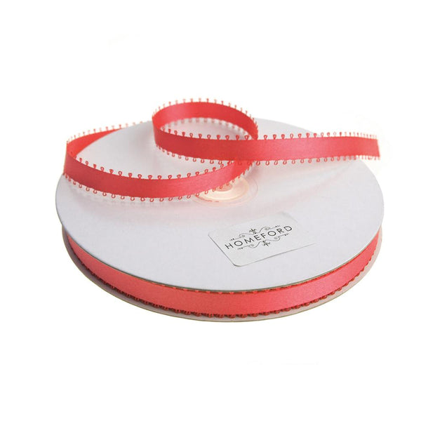 Picot-edge Double Face Satin Ribbon, Coral, 3/8-Inch, 50 Yards