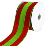 Christmas Velvet Stripe Wired Ribbon, 2-1/2-Inch, 10-Yard - Red/Lime Green