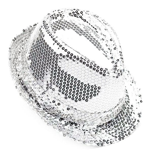 Party Top Hat with Sequins, 11-inch, Silver