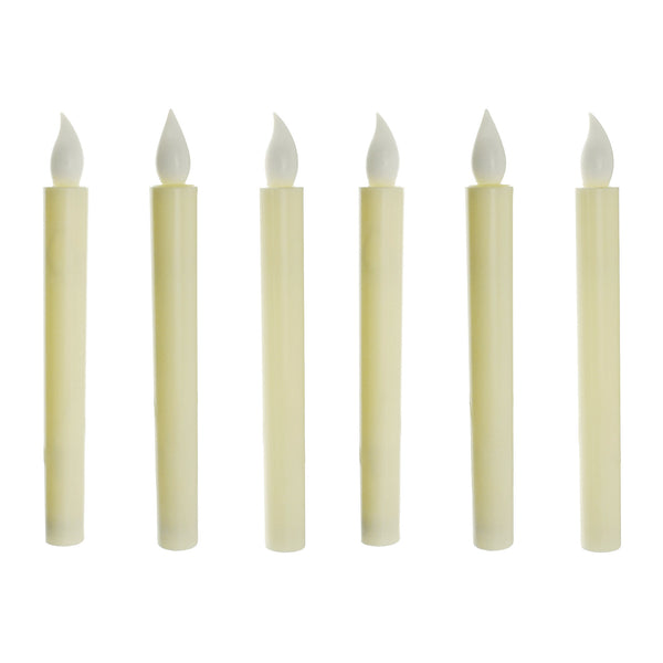 LED Plastic Flickering Taper Candle, Ivory, 8-3/4-Inch, 6-Count