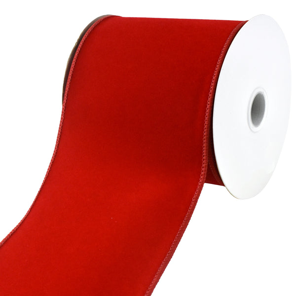 Christmas Velvet Domestic Outdoor Wired Ribbon, 4-Inch, 10-Yard
