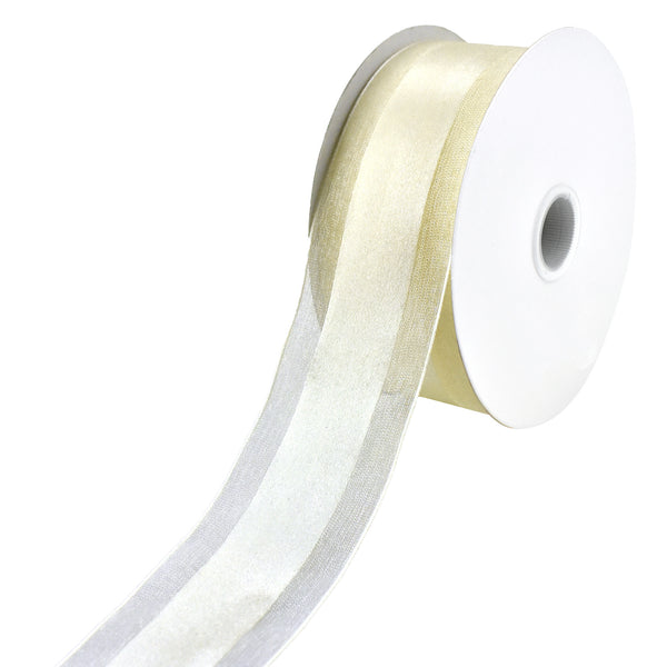Satin with Sheer Organza Wired Edge Ribbon, 1-1/2-Inch, 25-Yard - Ivory