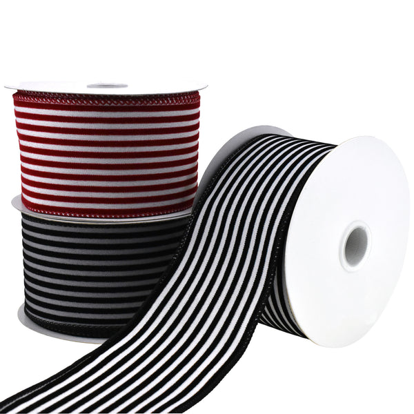 Flocked Velvet Cabana Stripes Wired Ribbon, 2-1/2-Inch, 10-Yard