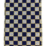 Glittered Checker Board Wired Ribbon, 4-Inch, 10-Yard - Navy Blue/Silver