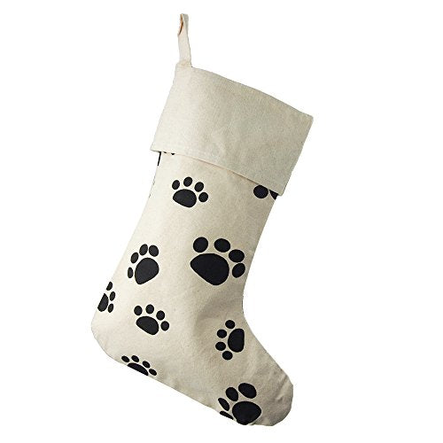 Animal Paw Print Cotton Christmas Stocking, Beige, 17-Inch, 6-Count