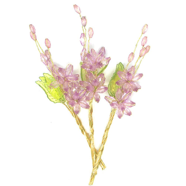Acrylic Translucent Flower Spray with Leaves, Lavender, 5-inch, 12-Count