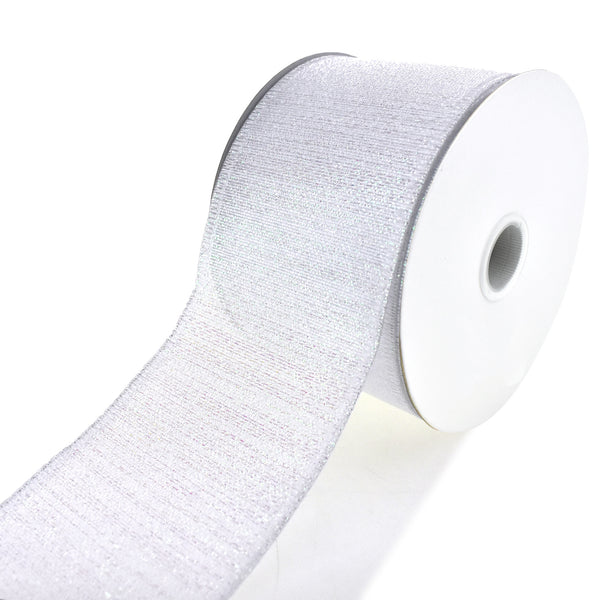 Elegant Metallic Weave Wired Ribbon, Iridescent White, 2-1/2-Inch, 10-Yard