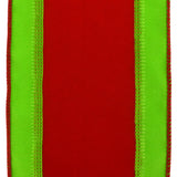 Christmas Velvet Stripe Wired Ribbon, 4-Inch, 10-Yard - Lime Green/Red