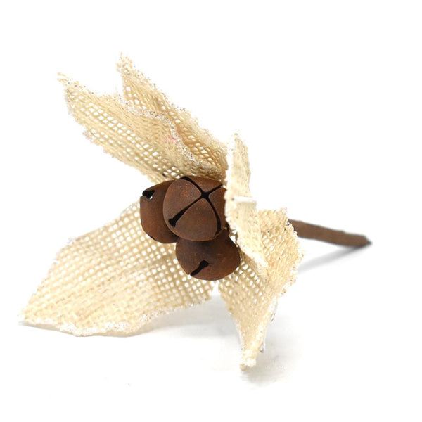 Glitter Burlap Poinsettia Bells and Stem, 6-Inch, Cream