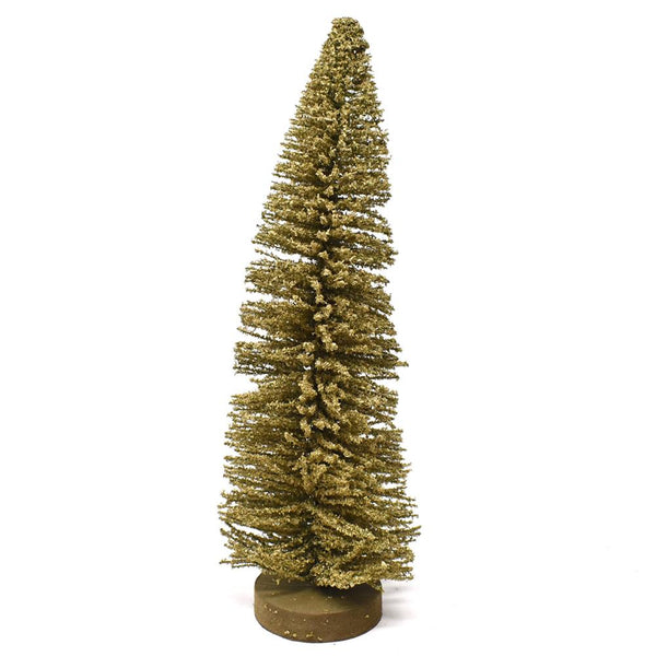 Shimmering Bottle Brush Christmas Tree on Wood Base Decoration, Gold, 14-3/4-Inch