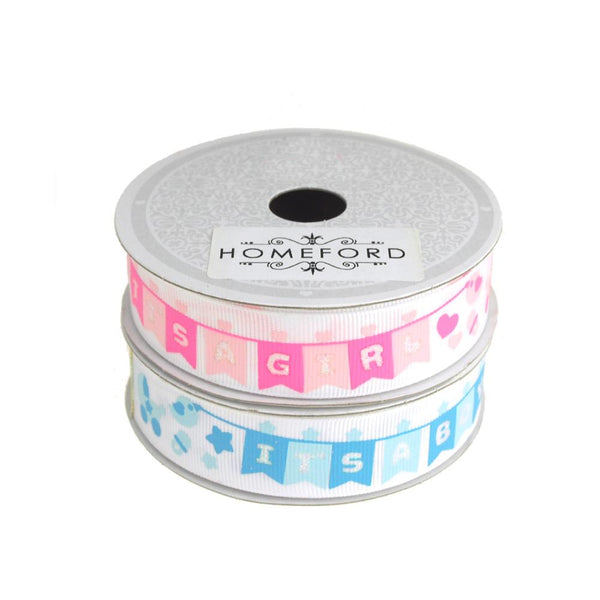 Homeford It's Boy/It's a Girl Banner Grosgrain Ribbon, 7/8-inch, 10 Yards