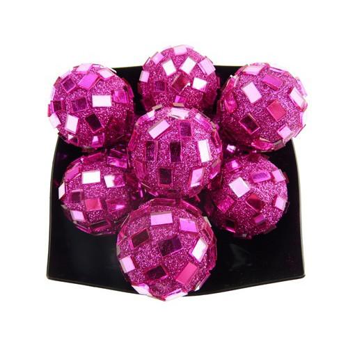 Glitter Disco Ornament Balls, 1-1/4-inch, 10-Piece, Fuchsia