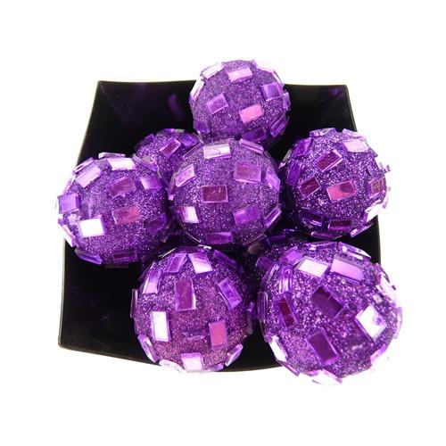 Glitter Disco Ornament Balls, 1-1/4-inch, 10-Piece, Purple