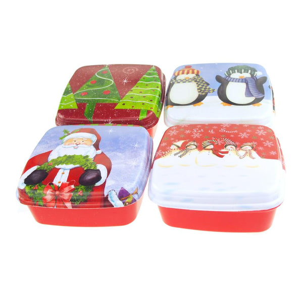 Christmas Cookie Plastic Square Containers, 4-Style, 7-1/2-Inch, Red