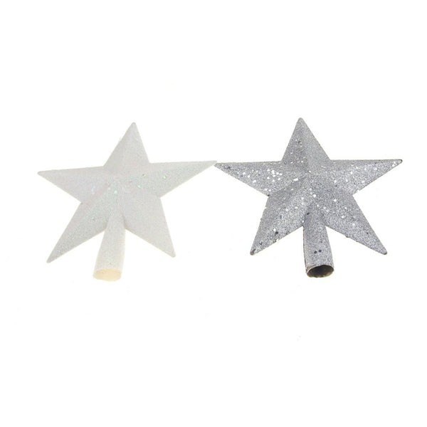 Silver and Iridescent White Glitter Christmas Topper, 8-inch, 2 Piece