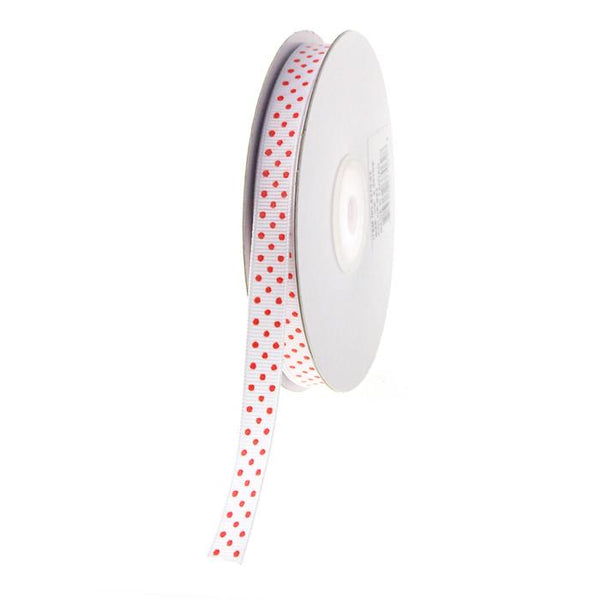 Swiss Dots Grosgrain Ribbon, 3/8-inch, 25-yard, White/Red Dots