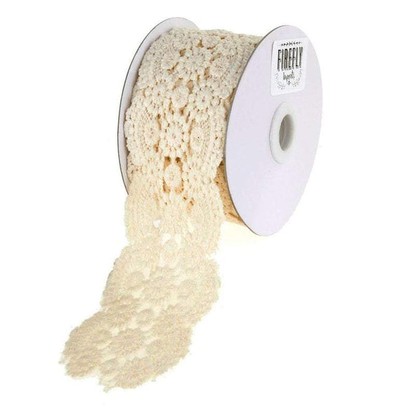 Vintage Lace Crochet Trim Ribbon, Ivory, 2-Inch, 5 Yards