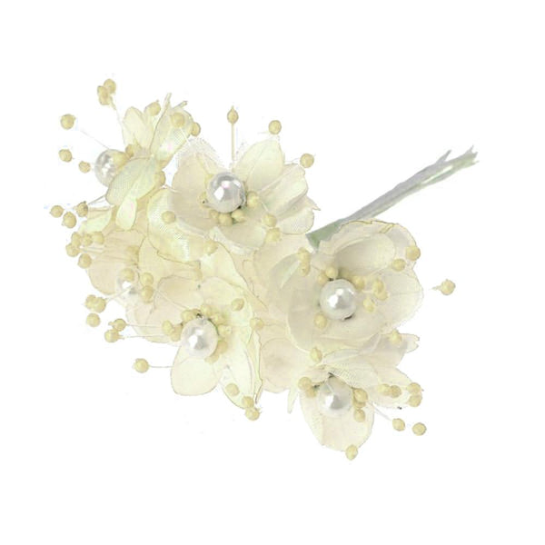Satin Pearl Flowers Branch, Ivory, 1-1/2-Inch, 12-Piece