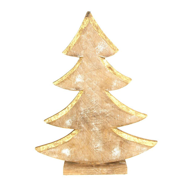Metallic Christmas Tree Wooden Stand, Gold, 15-Inch