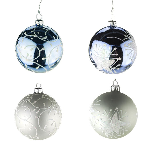 Hanging Plastic Round Star and Spiral Christmas Tree Ornament, 3-Inch, 2 Pack
